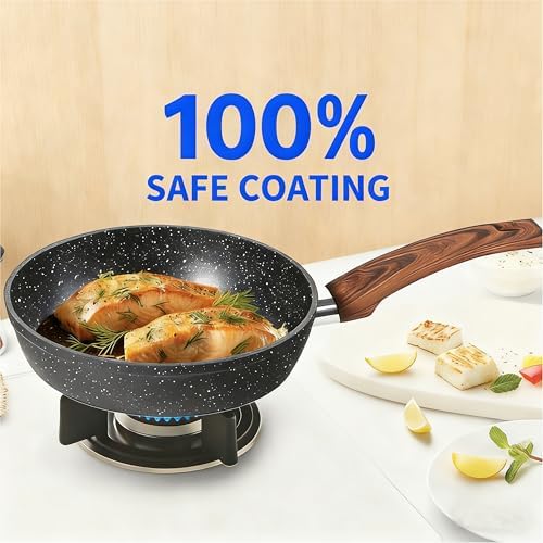 Simple Deluxe 17Pcs Ceramic Cookware Set, Nonstick & Non-Toxic Healthy Pots and Pans, Heat-Resistant Handles, Induction Cookware Sets with Frying Pans, Black - Image 3