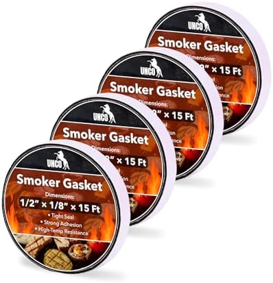 UNCO- Grill Gasket, 4 Pack, 15 ft, 1/2"x 1/8", black, Smoker Gasket Sealer High Temp by Unco