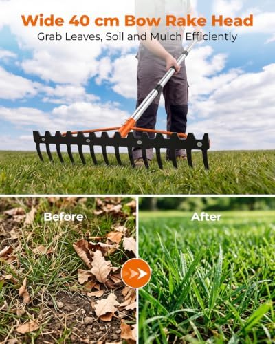 77'' Bow Rake for Soil Leveling, 17 Tines Heavy-Duty Garden Rakes - Image 3