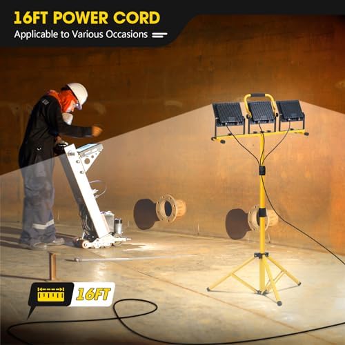 Zetunlo 21000Lumen LED Work Lights with Stand - 3 Head Portable Work Light with 16FT Cord - IP66 Waterproof Tripod Worklights for Outdoor Indoor Job Site Workshop Garage Construction Site Lighting - Image 7