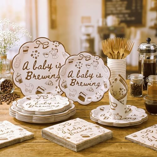 Zubebe 175 Pcs A Baby Is Brewing Baby Shower Tableware Set Serves 25 - Image 2