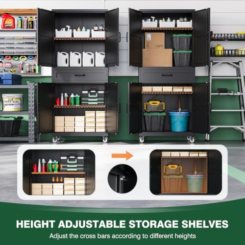 Letaya Metal Garage Storage Cabinets with Wheels,Black Rolling Tool Cabinet - Image 5