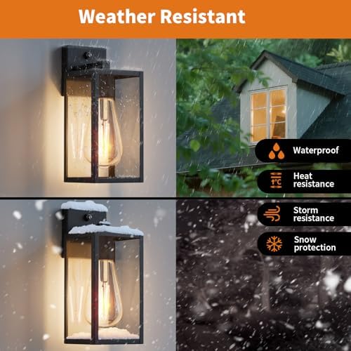 2 Pack 13‘’ Dusk to Dawn Outdoor Wall Light Fixture, Large Front Porch Lights for House, Exterior Wall Sconce, Black Waterproof Lantern Lamp,Outside Coach Light for Garage Entryway Yard - Image 4