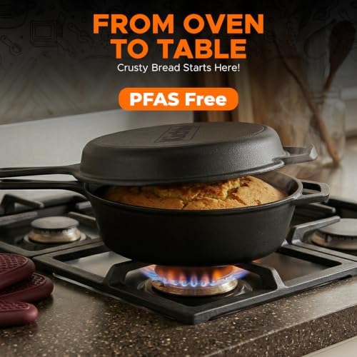 KICHLY Combo Cooker Cast Iron Dutch Oven 3.2QT with Lid 2 in1 Pre-Seasoned - Image 7