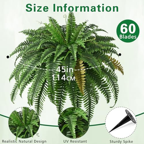 2PCS 45in Fake Ferns- Large Artificial Plants Outdoor, UV Resistant Artificial Ferns for Outdoors, 60 Branches Faux Boston Fern Realistic Weatherproof Fake Plants for Porch Home Patio Hanging Decor - Image 5