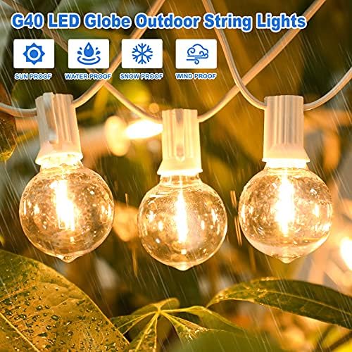 Bosceos Outdoor G40 LED Globe String Lights Waterproof 50FT, White Wire - Image 5