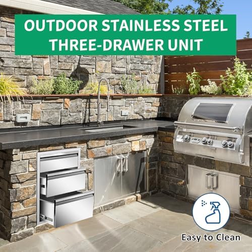 Outdoor Kitchen Drawers 16" W x 21" H x 23" D Stainless Steel Triple Drawers with Hidden Handle for BBQ Island, Patio Grill Station & Outdoor Kitchen Cabinets - Image 5