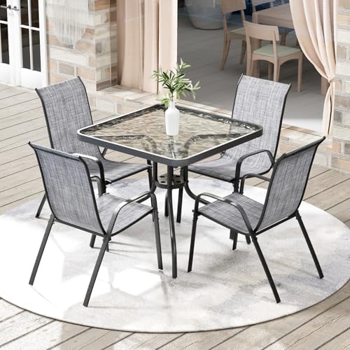 Arlopu 5 Pieces Outdoor Patio Dining Set, Glass Table and Textilene Chair by Arlopu