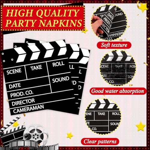 96PCS Movie Theme Birthday Party Paper Plates and Napkins Happy Birthday Disposable Tableware Set for 24 Guests Movie Night Birthday Gatherings Decorations - Image 4
