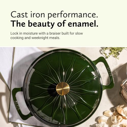 3.6 Quart Luxe Enamel Casserole with Gold Knob, Pesto - Image 3