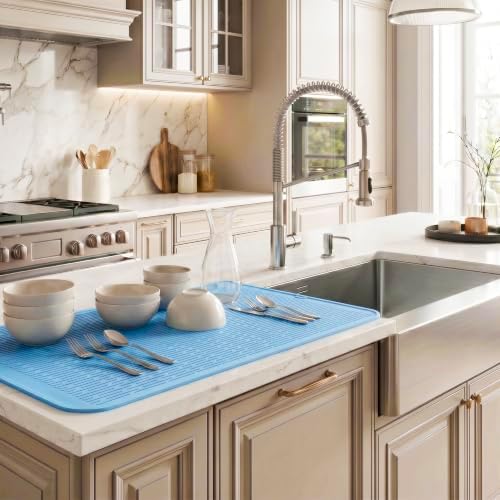 MicoYang Silicone Dish Drying Mat for Multiple Usage,Easy clean,Eco-friendly,Heat-resistant Silicone Mat for Kitchen Counter or Sink,Refrigerator or Drawer Liner Light Blue 5XL 36inches x 18inches - Image 5