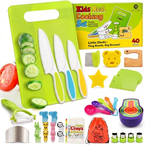 Kids Knife Set for Real Cooking -40Pc Montessori Kitchen Tools for Toddlers by K-BRANDS