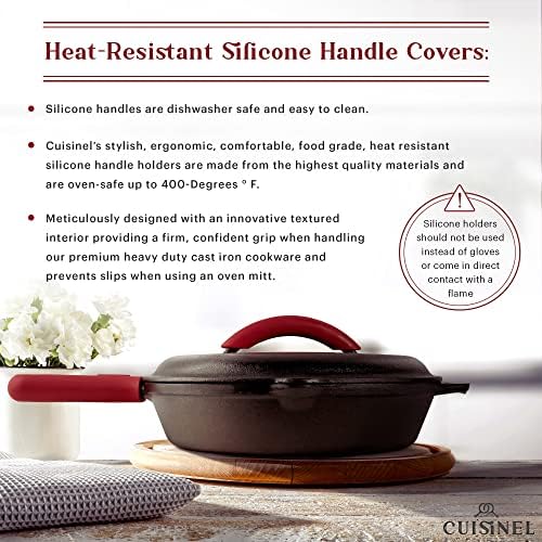 Cast Iron Skillet Set with Lids - 10"+12"-inch Pre-Seasoned Covered Frying Pan Set + Silicone Handle and Lid Holders + Scraper/Cleaner - Use Indoor/Outdoor, Oven, Stovetop, Fire, BBQ Kitchen Cookware - Image 5