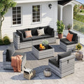 UDPATIO Outdoor Patio Furniture Set 7 Pcs Wicker Sectional Sofa Black by UDPATIO