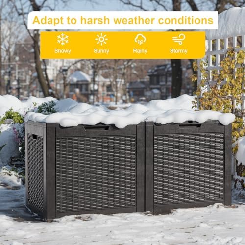 PatioZen 31 Gallon Wicker Pattern Resin Deck Box, Lockable Patio Outdoor Storage Box for Furniture, Garden Tools and Tools Storage, Waterproof Outside Storage Box (Black) - Image 6