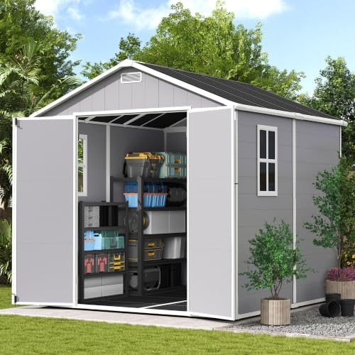 UDPATIO Storage Shed 8x8 FT, Resin Outdoor Plastic Sheds with Floor, Gray by UDPATIO