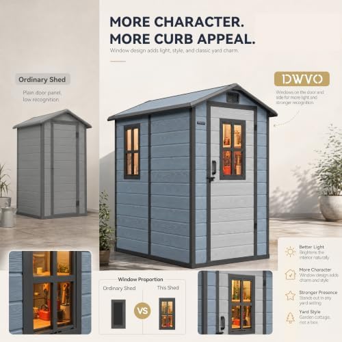 DWVO Outdoor Storage Shed 4.4×6FT, Garden Resin Shed with 2 Windows - Image 3