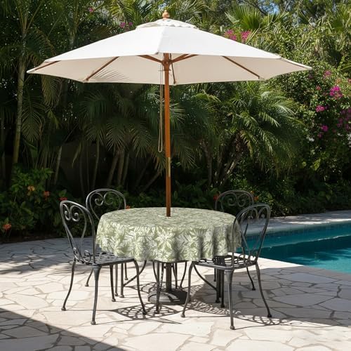 LVTXIII Round Outdoor Tablecloth with Umbrella Hole and Zipper, Water-Repellent 60 Inch Patio Table Cover for Bistro, Garden, Patio & Picnic, Tropical Leaf Green - Image 5