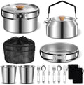 12pcs Outdoor Camping Cookware Kit, Lightweight Stainless Steel Kettle, Non-Stick Pot and pan, with Fork Spoon Kits Suitable for picnics and Backpacking Trips by Unknown