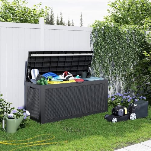 130 Gallon Outdoor Storage Box Waterproof, UV Resistant Resin Deck Box for Patio Furniture, Outside Storage Box for Garden Tools, Patio Cushions, Black - Image 2