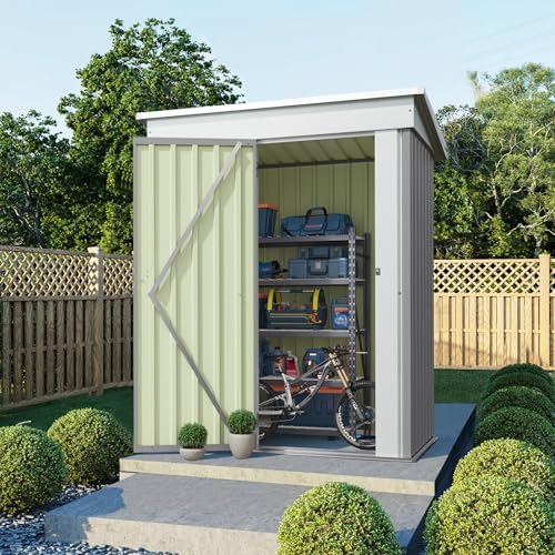 Flamaker 5x3 FT Storage Shed Waterproof Metal Garden Shed with Lockable Door Utility Tool Shed Outdoor Storage for Backyard, Patio and Lawn, Grey - Image 2