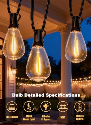 50FT Outdoor String Lights Waterproof, 20+1 Shatterproof S11 LED Bulbs, Extra Long Patio Lights for Outside, Bistro Cafe Decor, Backyard Garden Hanging Lights, Outside Fence Light String - Image 5