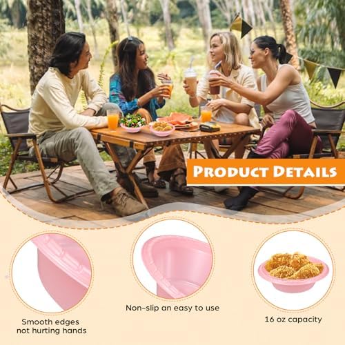 24 Pack 16oz Pink Disposable Plastic Bowls Dessert, Ice Cream, Salad, Soup Serving Cups for Party, Picnic, Food Snacks (Pink) - Image 3