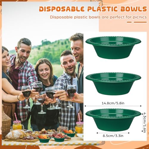 24 Pack 12 oz Disposable Plastic Bowls Dessert, Ice Cream, Salad, Soup Serving Cups for Party, Picnic, Food Snacks (Dark Green) - Image 2