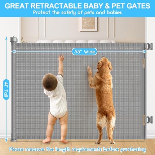 EZIGO 55 Inch Retractable Baby Gates, 41 Inch Extra Tall Retractable Gate - Image 2