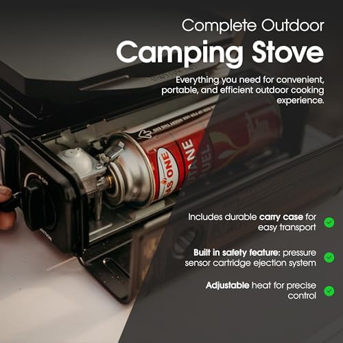 GasOne 10,000 BTU Dual Fuel Camp Stove – Butane and Propane Burner Portable Stove Camping Grill with Adjustable Heat Dial, Carry Case, Automatic Electric Ignition – Safe and Durable Construction - Image 5