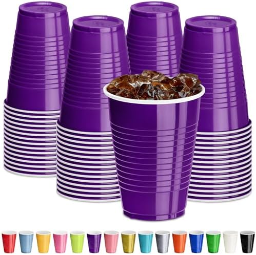 DecorRack Purple Plastic Cups, 12 oz Disposable Cups, Reusable Party Supplies (40 Count) by DecorRack