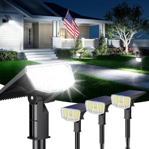 LETMY Solar Spot Lights Outdoor Waterproof IP65, 104 LEDs Outdoor Lights, 2-in-1 Auto On/Off Solar Powered Spotlights, Outdoor Solar Lights for Yard, Garden, Pathway & Wall, 4 Pack, Cool White by Letmy