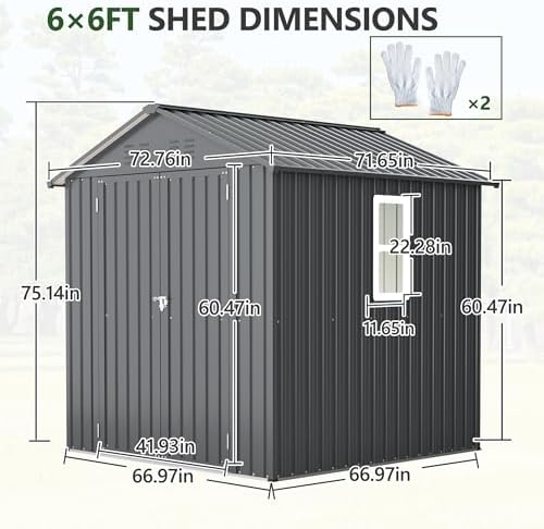 Thanaddo 6x6 ft Metal Outdoor Storage Shed,Metal Steel Utility Tool Shed Storage House with Window and Floor Kit for Backyard Garden Patio Lawn Black - Image 2