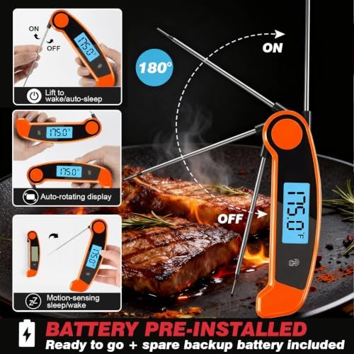 Digital Meat Thermometer Instant Read Orange Rotating Display IP56 - Image 6