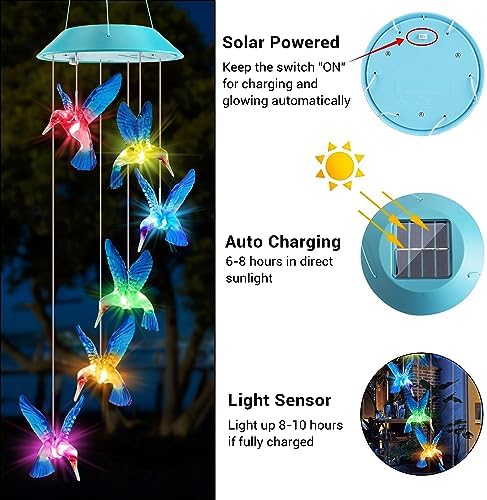 Solar Wind Chimes Outdoor, Color Changing Hummingbird Gift for Mom Grandma - Image 4