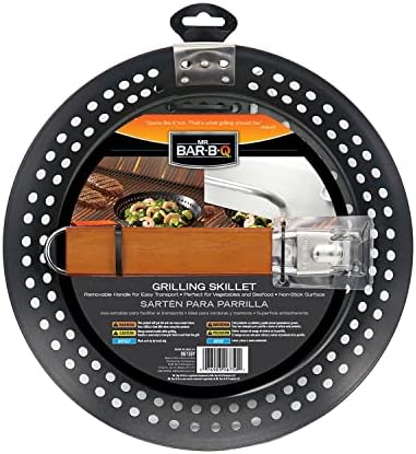 12" Non-Stick Grilling Skillet with Removable Handle - Large Grill Pan & Deep Fryer Strainer Basket for Seafood & Vegetables - Indoor & Outdoor BBQ Grill & Restaurant Use by Mr. Bar-B-Q 06750X by MrBar-B-Q