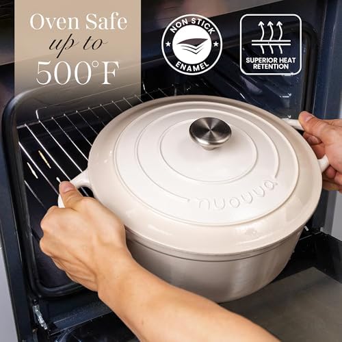 Nuovva Enamelled Cast Iron Dutch Oven Pot with Lid 6.4 Quart Non Stick Casserole Pot-Heavy Duty & Oven Safe up to 500° F for Bread Baking, Braising, Stews, Roasting - 28cm Oyster - Image 5