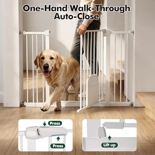 31-46“ Metal Pet Gate with Cat Door, Auto Close,Matte White - Image 5