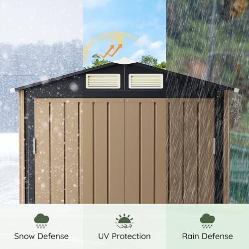 5 x 3 FT Metal Storage Shed for Backyard, Brown - Image 6