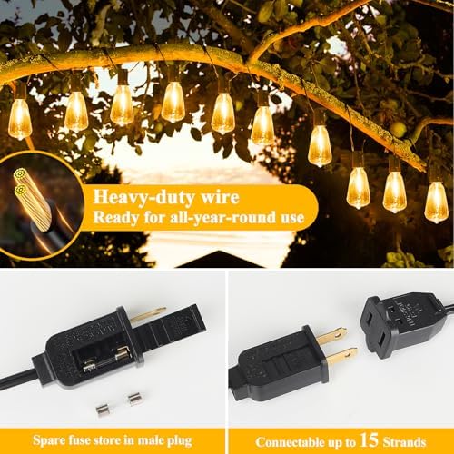 Brightever 100FT Outdoor String Lights 52 Bulbs, 2200K Amber Lights - Image 6
