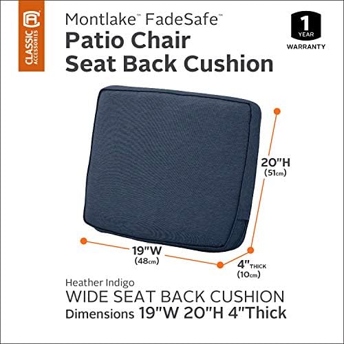 Classic Accessories Montlake Water-Resistant 19 x 20 x 4 Inch Patio Lounge Back Cushion, Heather Indigo Blue, Outdoor Loveseat Cushions - Image 2