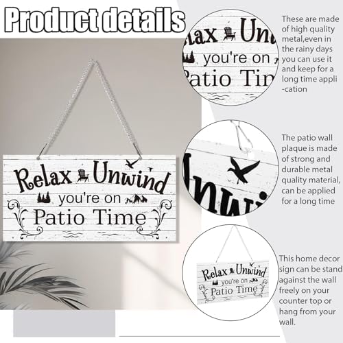Hotop Metal Patio Sign Vintage Wall Decor for Outdoor, 12 x 6", White - Image 3