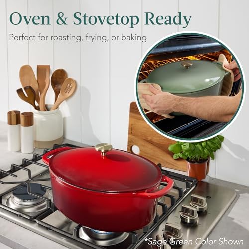 Best Choice Products Oval 7.5 Quart Enamel Cast-Iron Dutch Oven, Heavy-Duty Pre-Seasoned for Baking, Cooking w/Side Handles – Red - Image 4