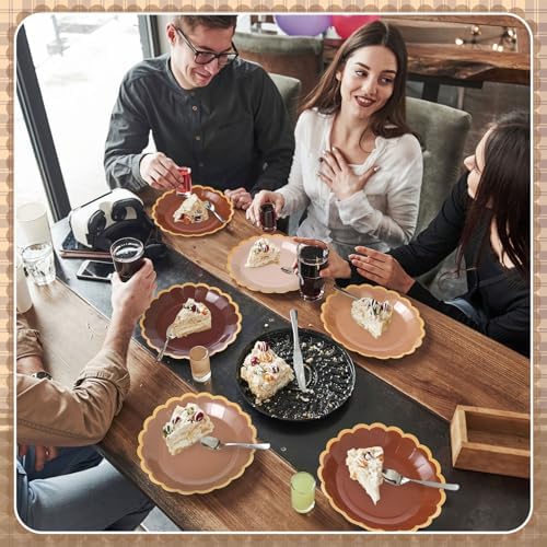 48 Pcs Brown Paper Plates 9 Inch Scalloped - Image 6