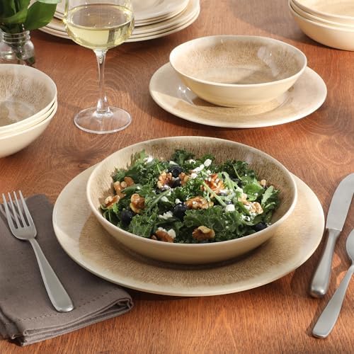 Gibson Home Casper Court 16-Piece Melamine Dinnerware Set – Beige Reactive Glaze Look Plates and Bowls, Service for 4 – Top Rack Dishwasher Safe Everyday Dining Set - Image 6