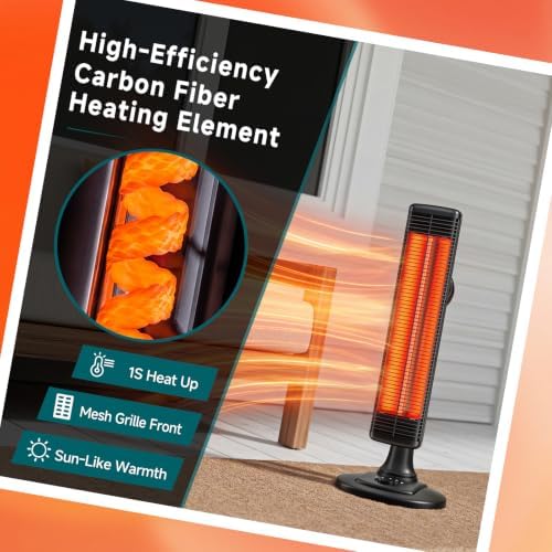 Outdoor Electric Patio Heater, 500W / 1000W Infrared Heater with Carbon Fiber Heating 90° Rotatable 50° Oscillation Portable Floor Heater for Patio, Porch, Garage and Workshop, Black - Image 2