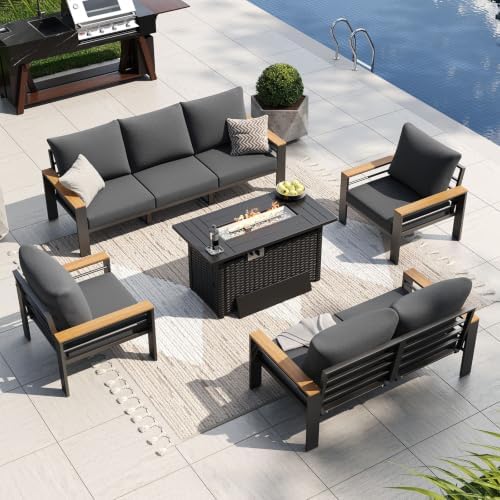 Aoxun Patio Furniture Set, Aluminum Outdoor Furniture with Fire Pit Table by Aoxun