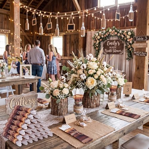 200 Pcs Wood Grain Wedding Supplies for 50 Guests Rustic Party - Image 2