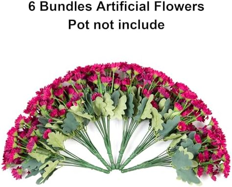 Daisy Artificial Flowers for Outdoors Autumn Fall Decoration, 6 Bundles Fake Mums Dark Red Silk Flowers for Outside Look Real UV Resistant Faux Flowers Plants for Planter Front Door Home Indoor Porch - Image 5