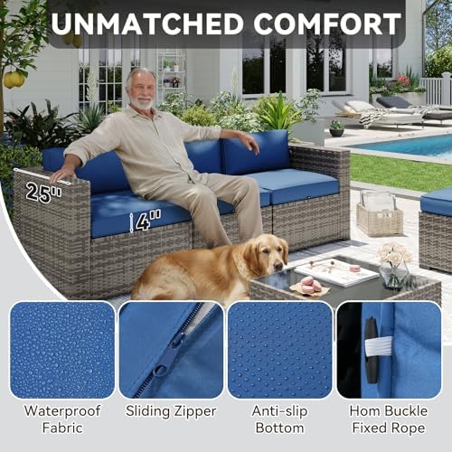 Aoxun Patio Furniture Sets, 15-Piece Outdoor Patio Furniture with 44'' Propane Gas Firepit Table, Wicker Outdoor Conversation Set Sectional Sofa for Backyard, Poolside, Garden - Image 4